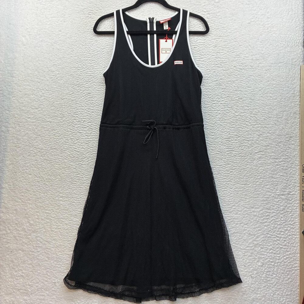 Hunter Dress Womens Medium Black Mesh Tank Midi Drawstring Zip Casual Summer